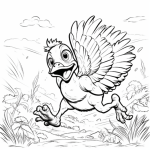 Action-Packed Baby Turkey Fleeing Scene Coloring Pages 2