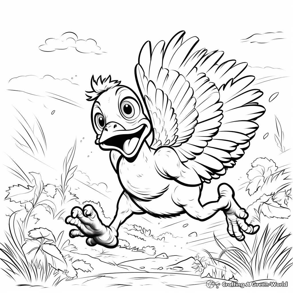 Action-Packed Baby Turkey Fleeing Scene Coloring Pages 2