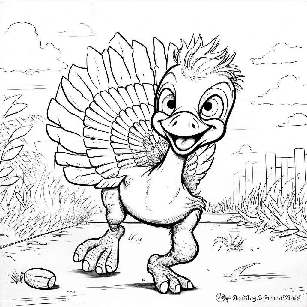 Action-Packed Baby Turkey Fleeing Scene Coloring Pages 3