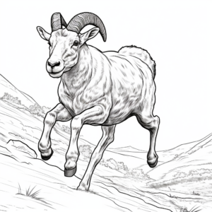 Action-Packed Bighorn Sheep Escaping Predator Coloring Pages 1