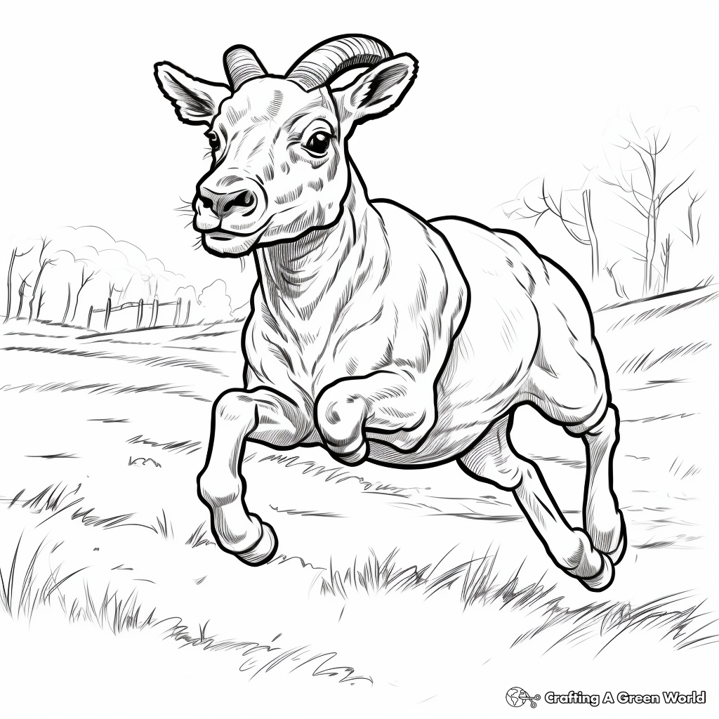 Action-Packed Bighorn Sheep Escaping Predator Coloring Pages 3
