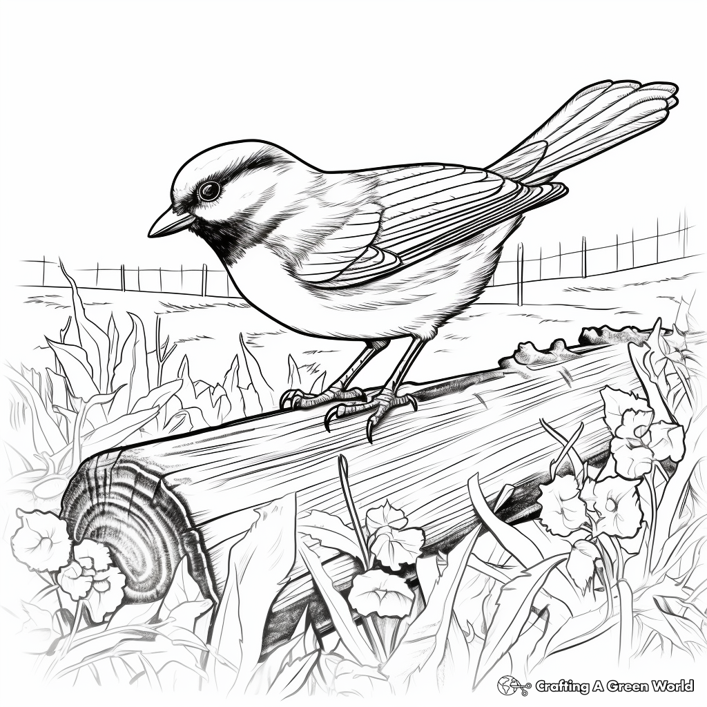 Action-Packed Black Capped Chickadee Hunting Insects Coloring Pages 2