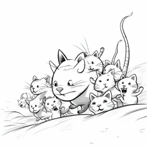 Action-packed Cat Pack Chasing Mice Coloring Pages 1