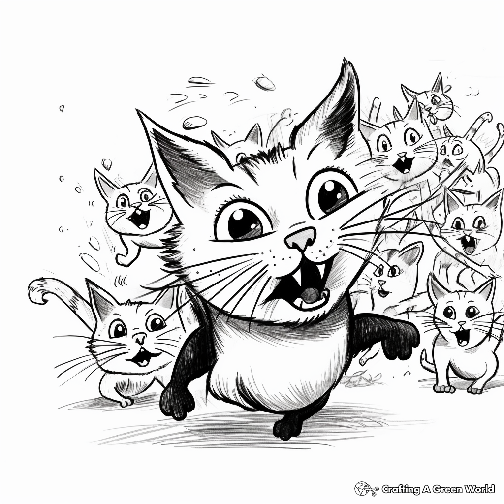 Action-packed Cat Pack Chasing Mice Coloring Pages 3