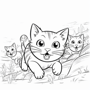 Action-packed Cat Pack Chasing Mice Coloring Pages 4