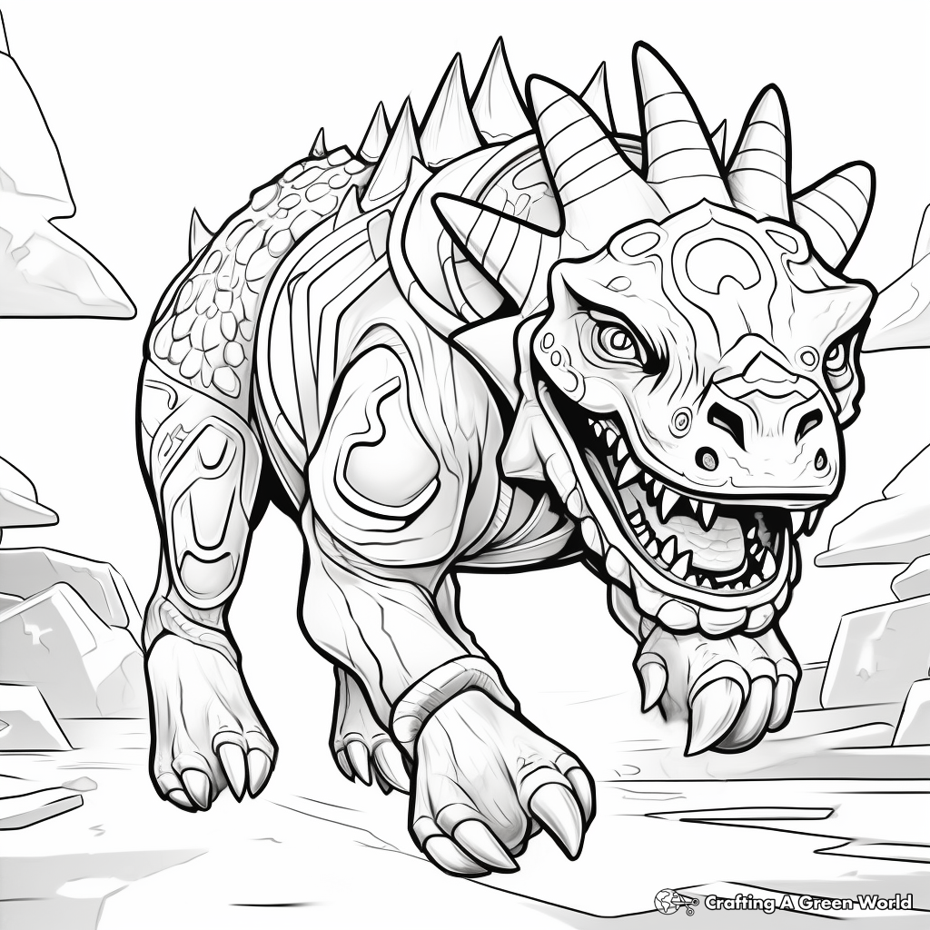 Action-Packed Charging Triceratops Coloring Page 1