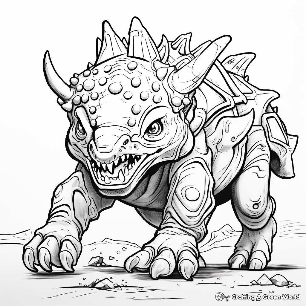 Action-Packed Charging Triceratops Coloring Page 3