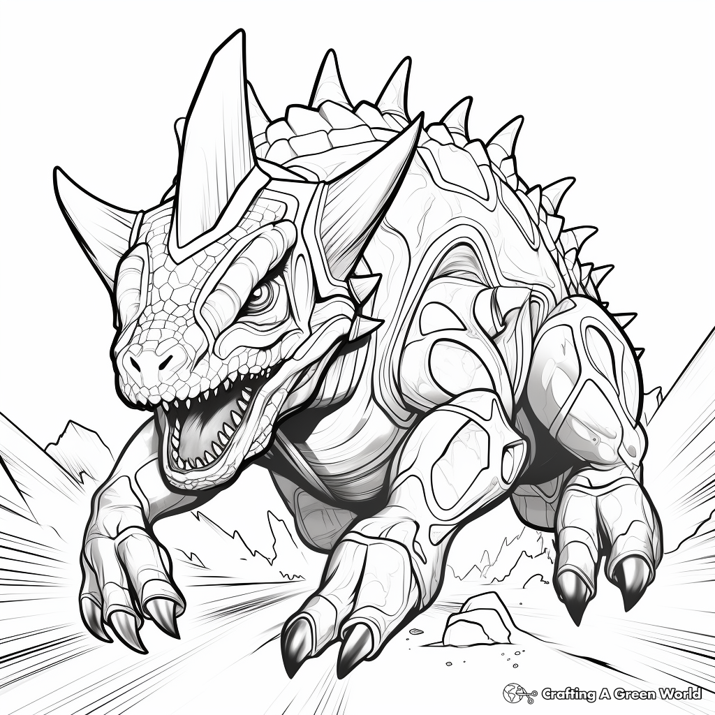 Action-Packed Charging Triceratops Coloring Page 4