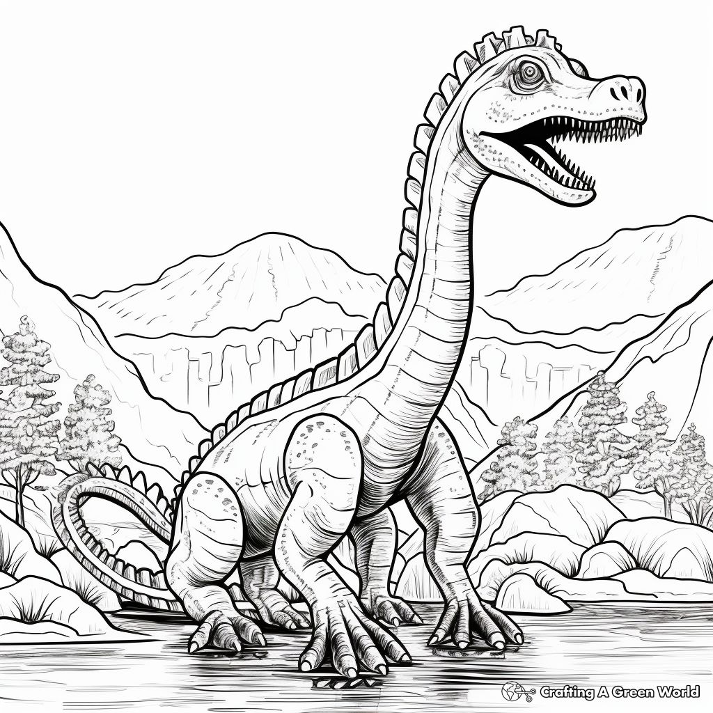 Action-Packed Diplodocus Running from Predators Coloring Pages 1