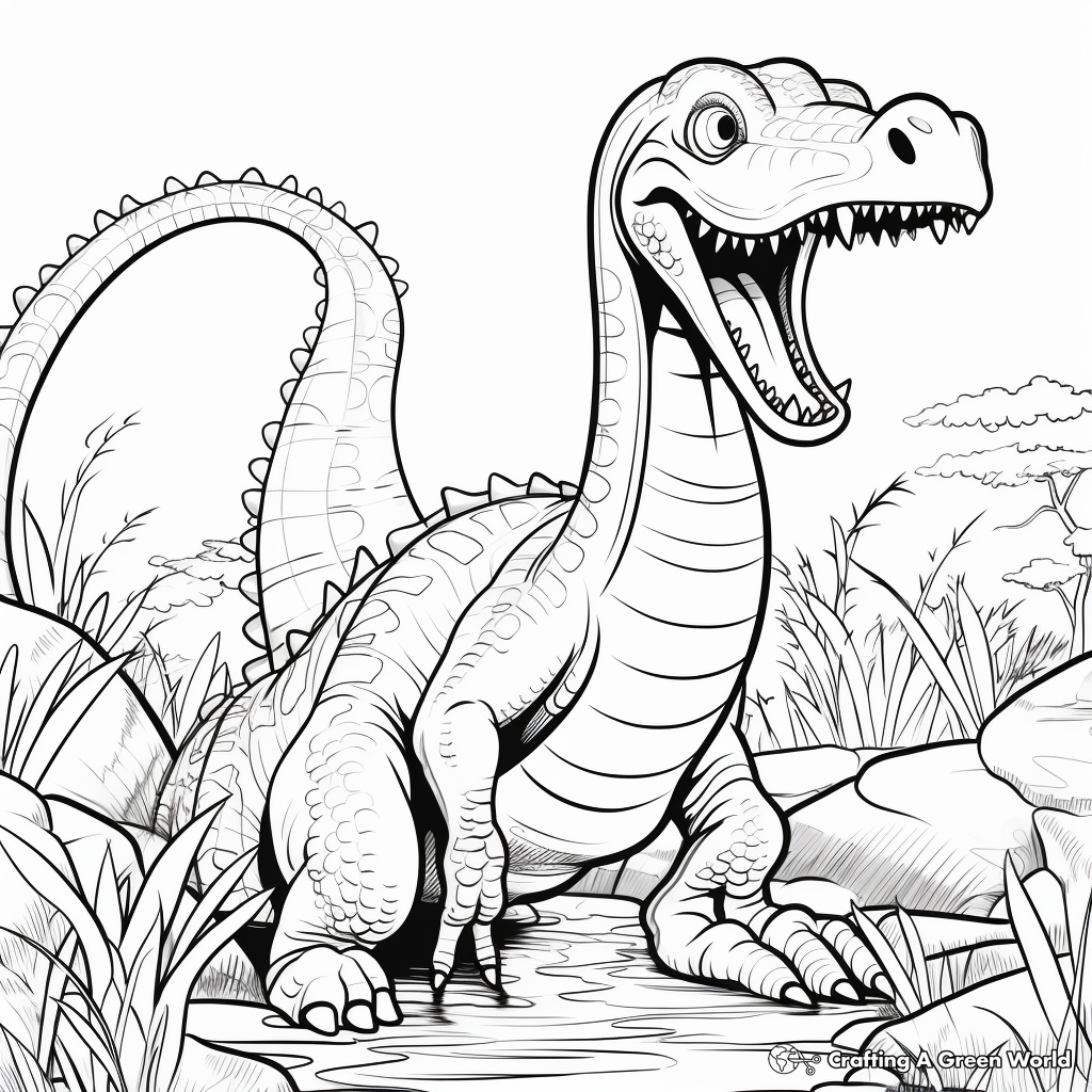 Action-Packed Diplodocus Running from Predators Coloring Pages 2