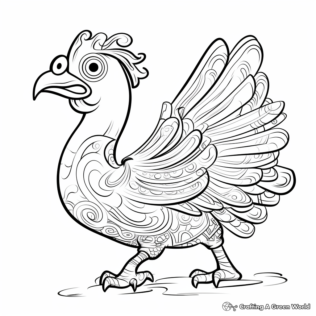 Action-Packed Dodo Bird in Motion Coloring Pages 1