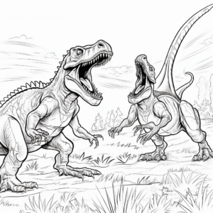 Action Packed Fight Scene Spinosaurus vs T-Rex Coloring Pages 3