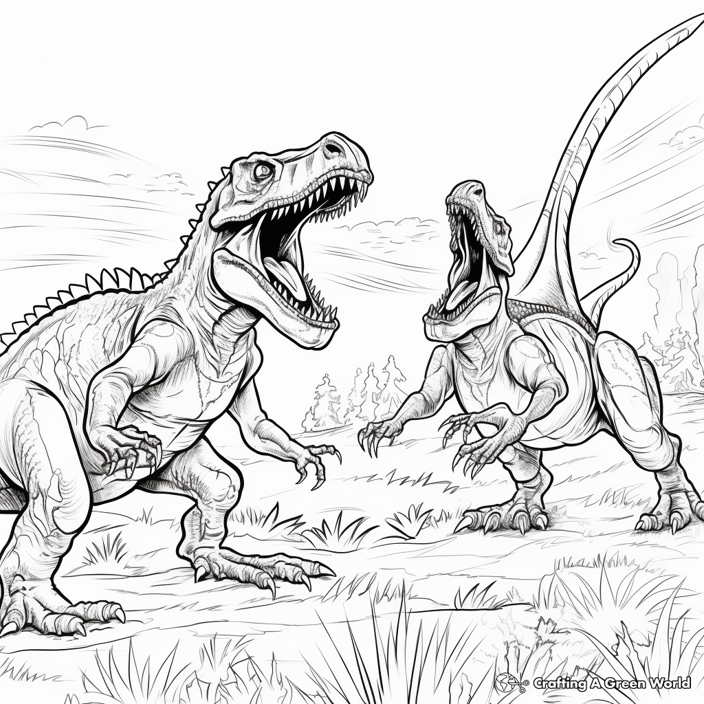 Action Packed Fight Scene Spinosaurus vs T-Rex Coloring Pages 3