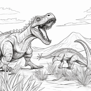 Action Packed Fight Scene Spinosaurus vs T-Rex Coloring Pages 4