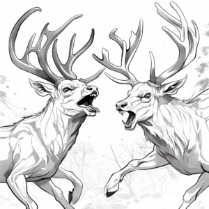 Action-Packed Fighting Stags Coloring Pages 1