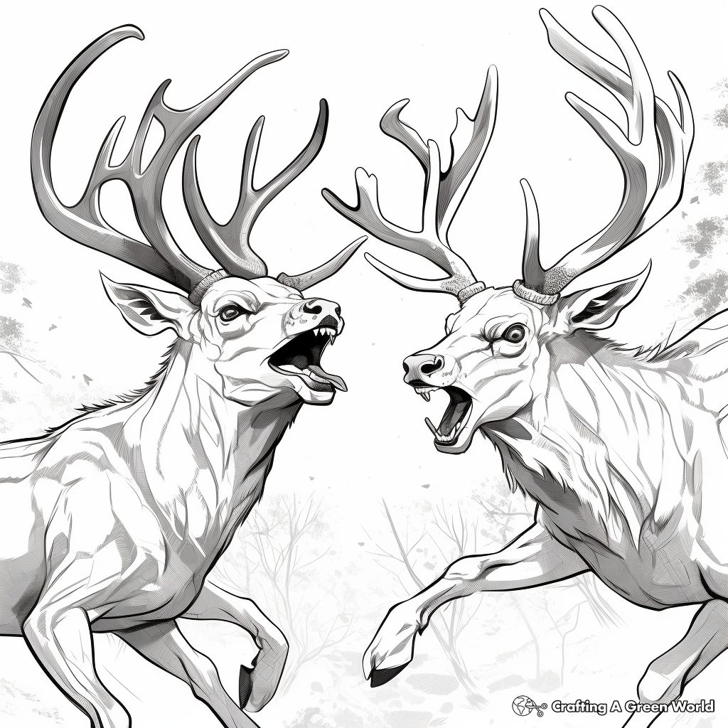 Action-Packed Fighting Stags Coloring Pages 1