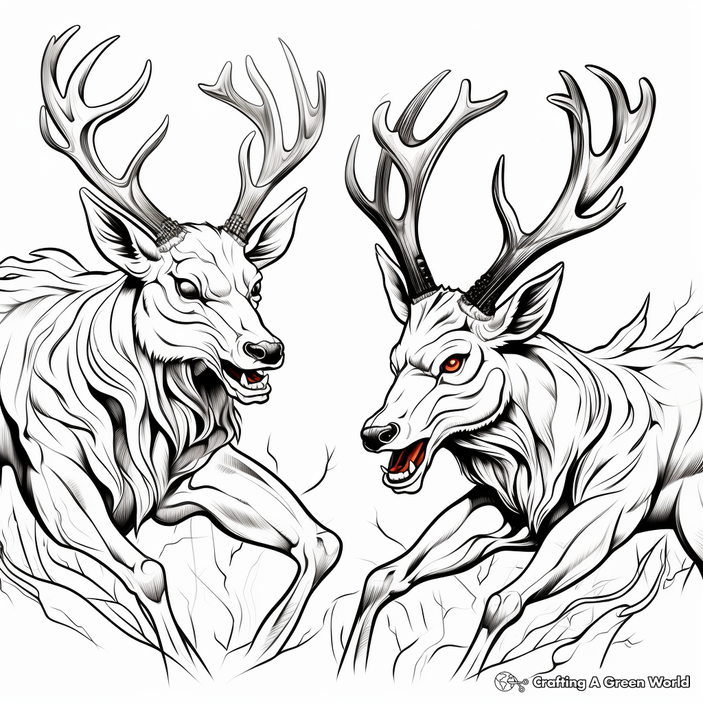 Action-Packed Fighting Stags Coloring Pages 3