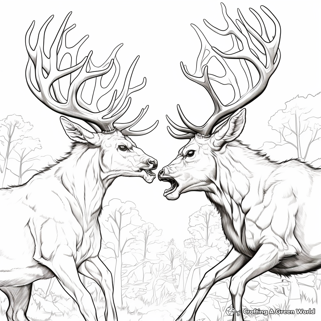 Action-Packed Fighting Stags Coloring Pages 4