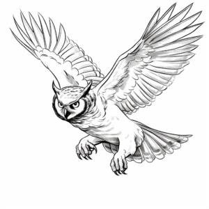 Action-Packed Great Horned Owl Pursuing Prey Coloring Pages 3