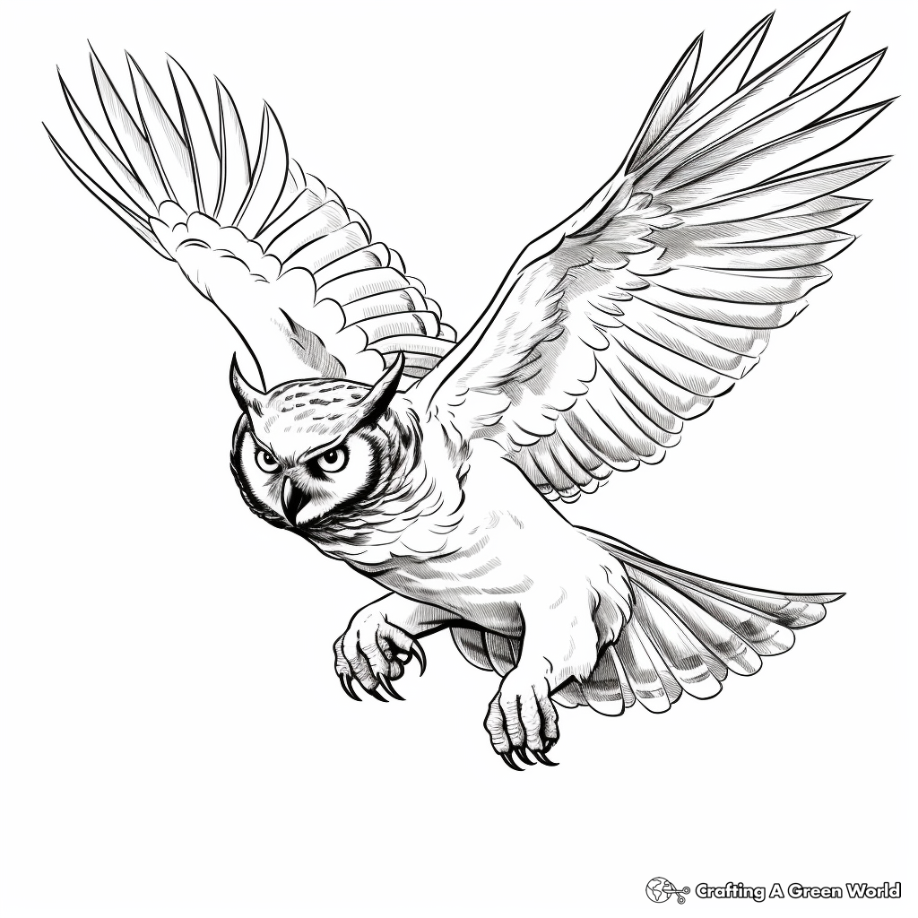Action-Packed Great Horned Owl Pursuing Prey Coloring Pages 3