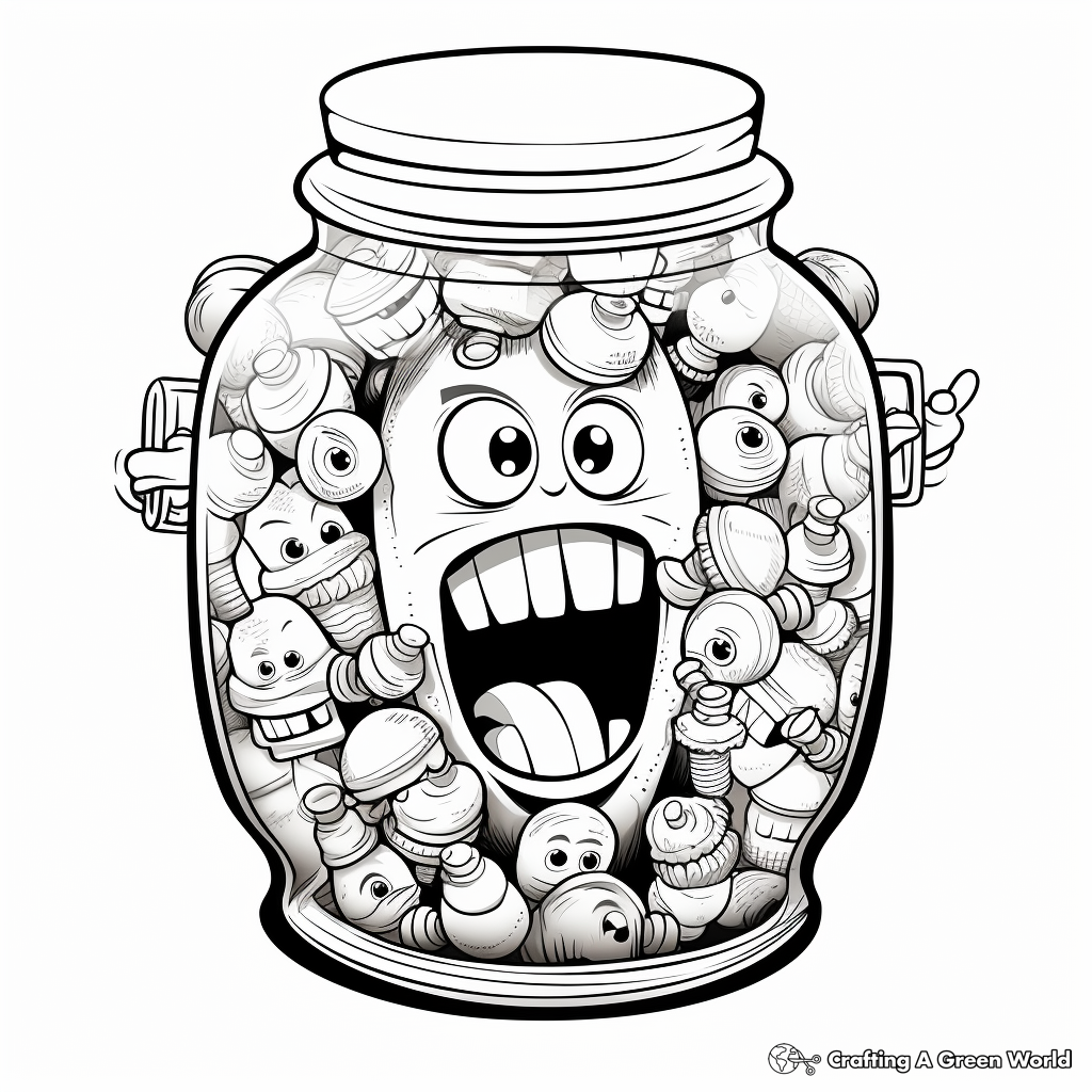 Action-Packed Gumballs in Candy Jar Coloring Pages 1