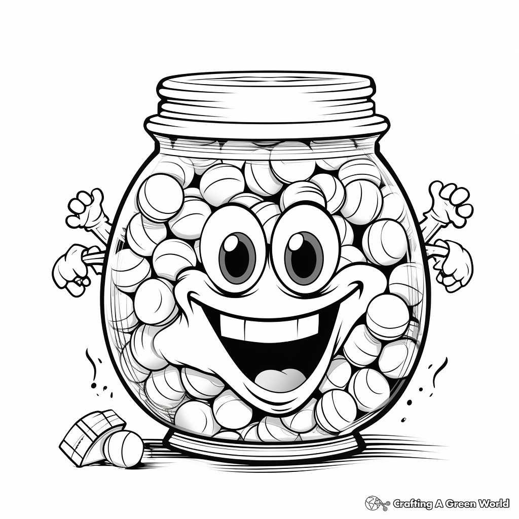 Action-Packed Gumballs in Candy Jar Coloring Pages 2