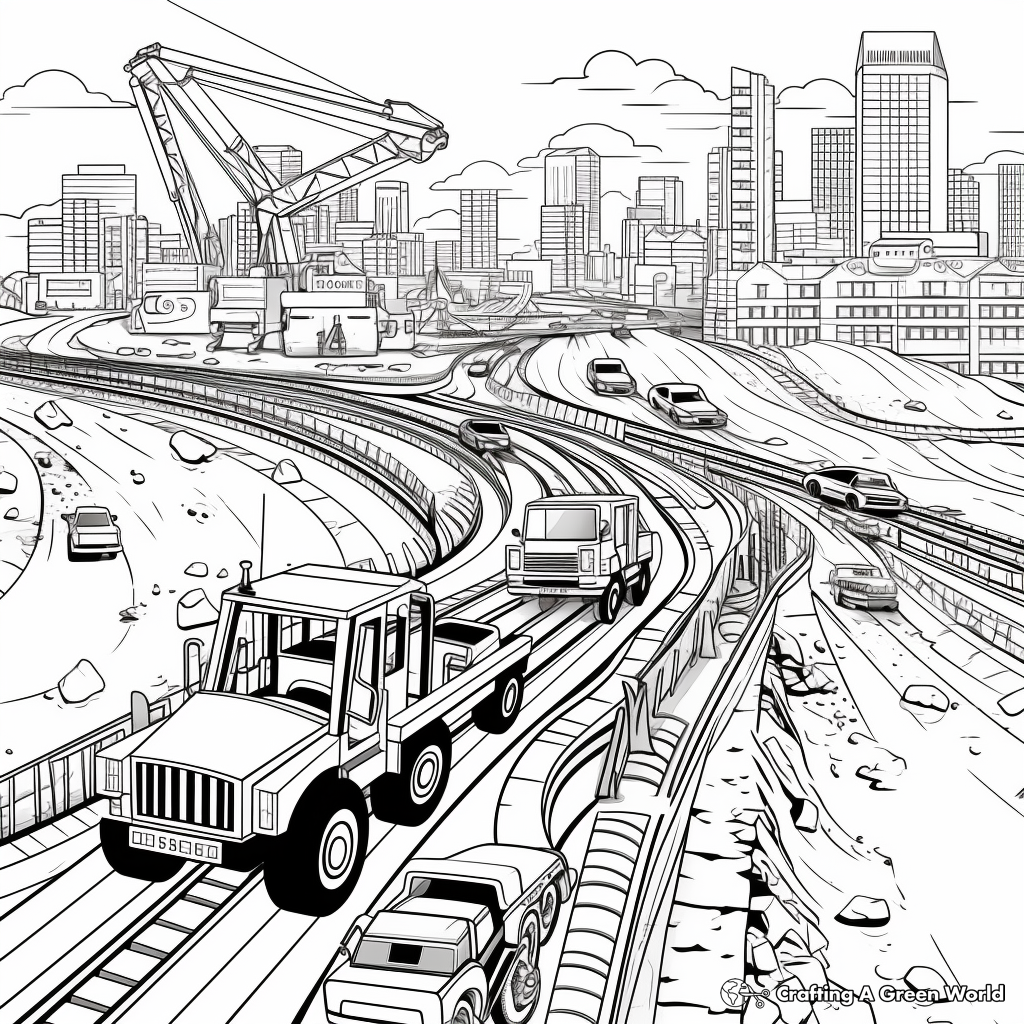 Action-Packed Highway Construction Coloring Pages 2