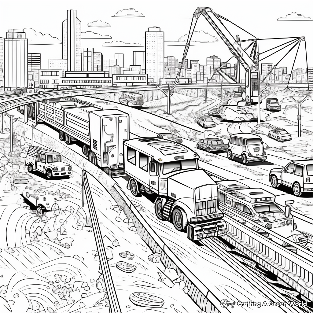 Action-Packed Highway Construction Coloring Pages 4