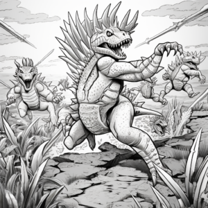 Action-Packed Kentrosaurus Battle Scene Coloring Pages 1