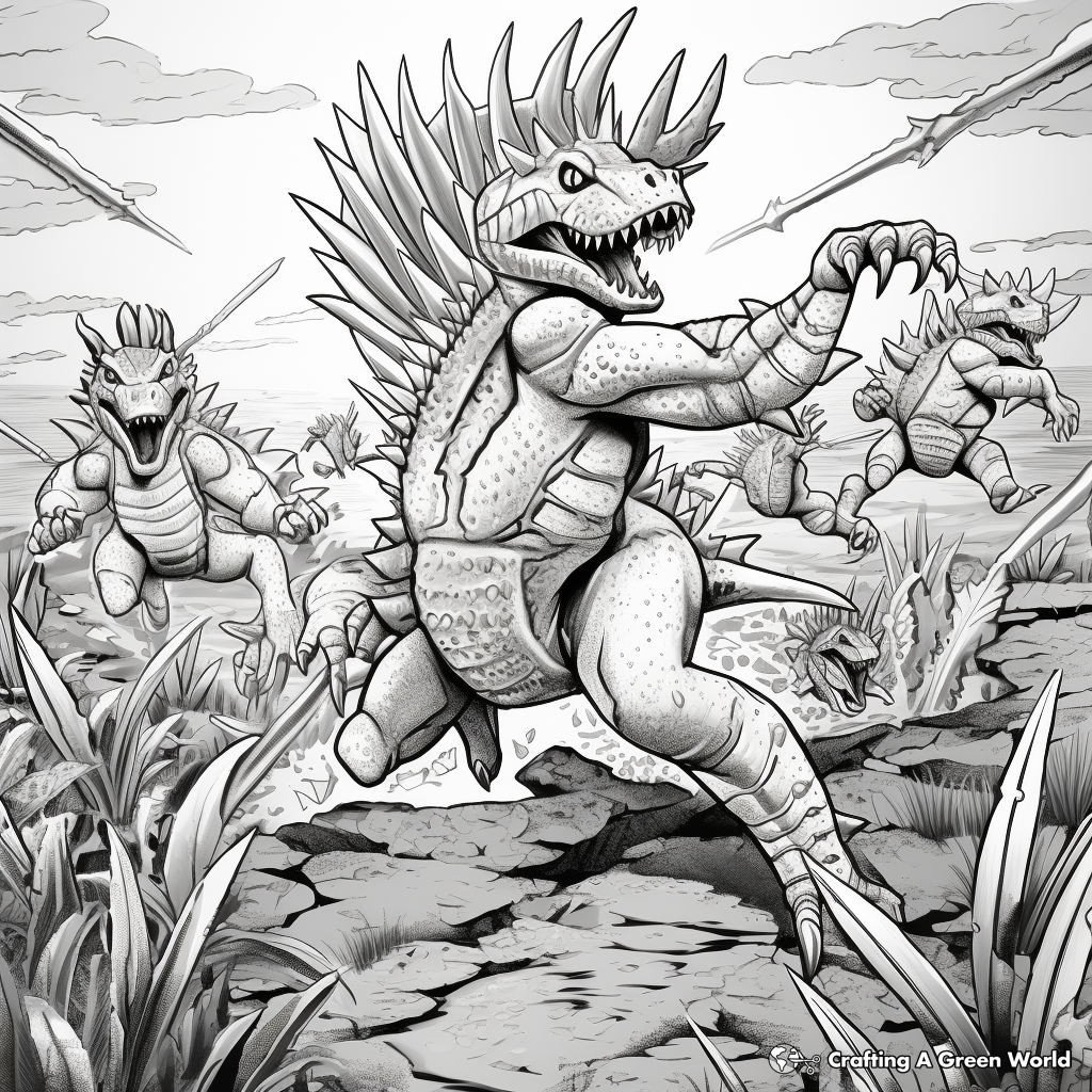 Action-Packed Kentrosaurus Battle Scene Coloring Pages 1