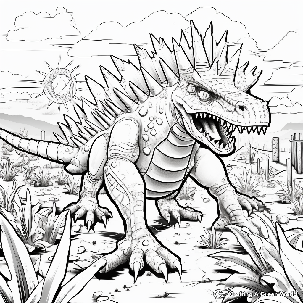 Action-Packed Kentrosaurus Battle Scene Coloring Pages 2