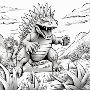 Action-Packed Kentrosaurus Battle Scene Coloring Pages 4