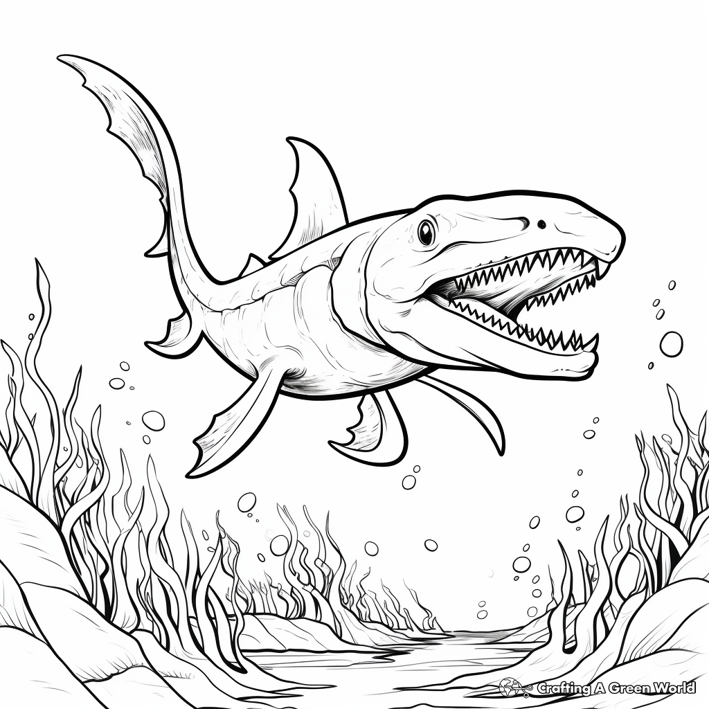 Action-Packed Mosasaurus Hunting Coloring Pages 1
