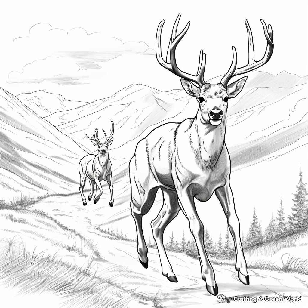 Action-Packed Mule Deer Chase Coloring Pages 1