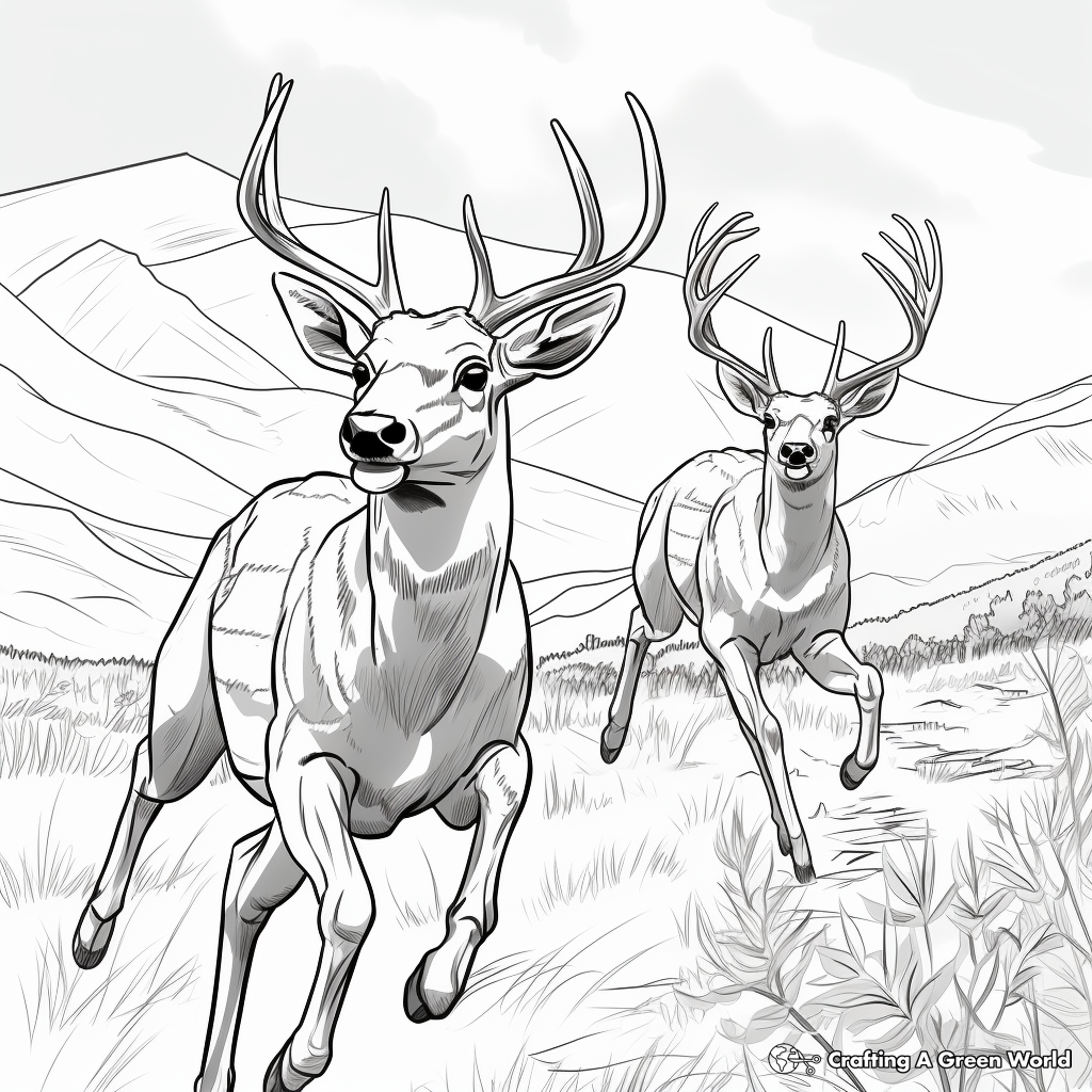 Action-Packed Mule Deer Chase Coloring Pages 2