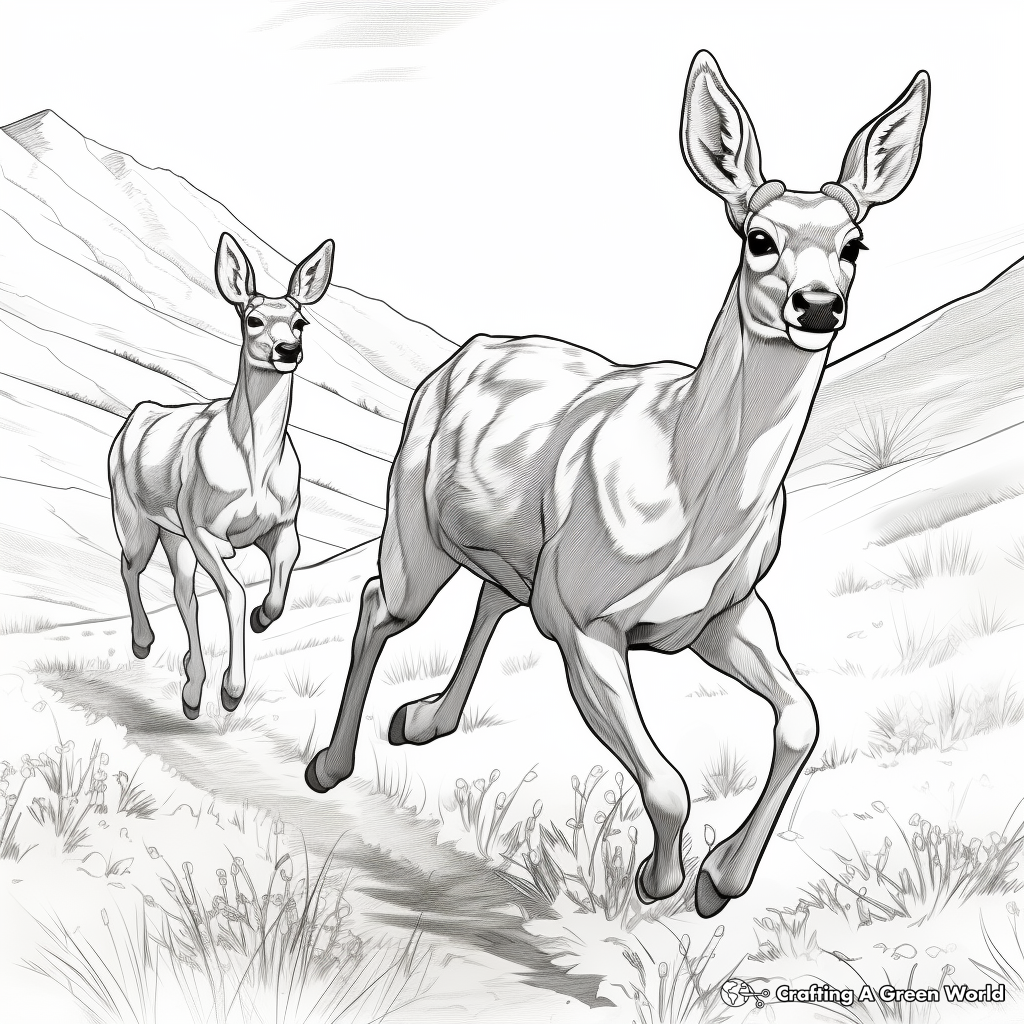Action-Packed Mule Deer Chase Coloring Pages 3