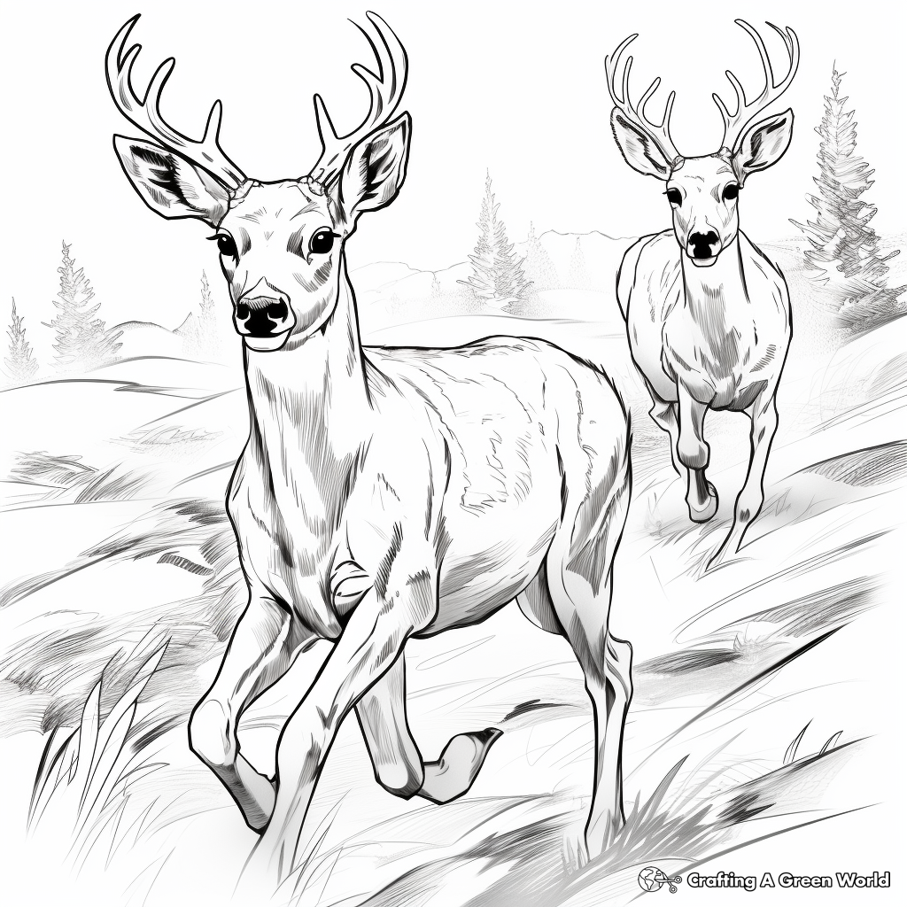 Action-Packed Mule Deer Chase Coloring Pages 4