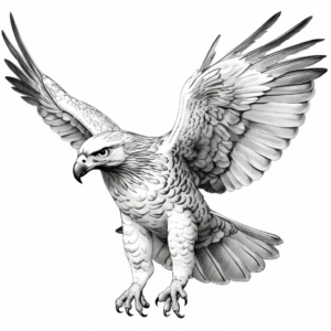 Action-Packed Red Tailed Hawk Diving Coloring Pages 1
