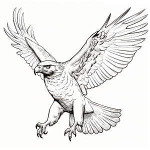 Action-Packed Red Tailed Hawk Diving Coloring Pages 2