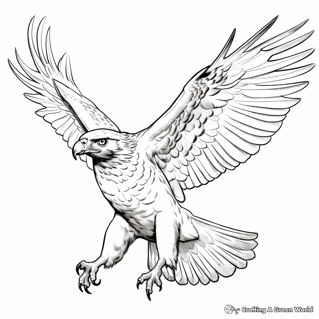 Action-Packed Red Tailed Hawk Diving Coloring Pages 2