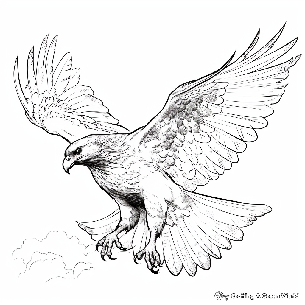 Action-Packed Red Tailed Hawk Diving Coloring Pages 3