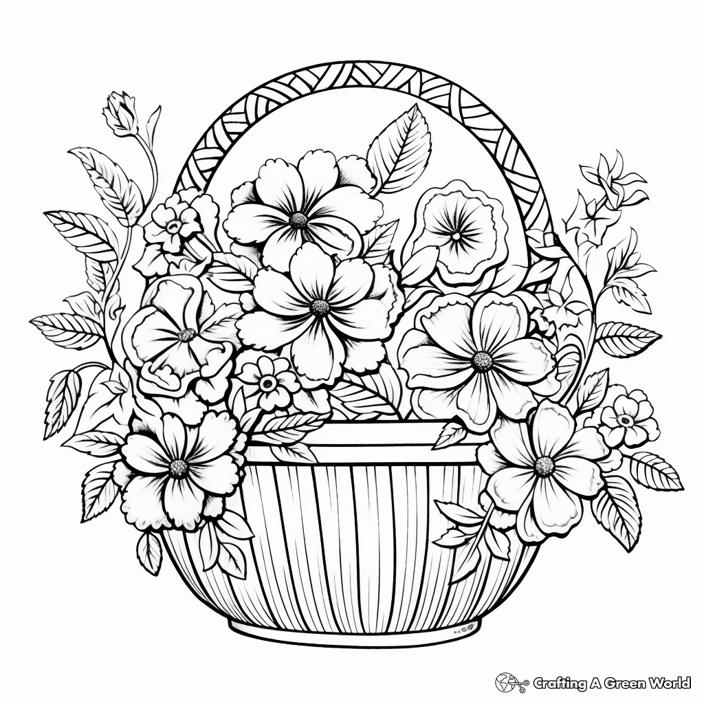 Action-Packed Spring Flower Basket Coloring Pages 1