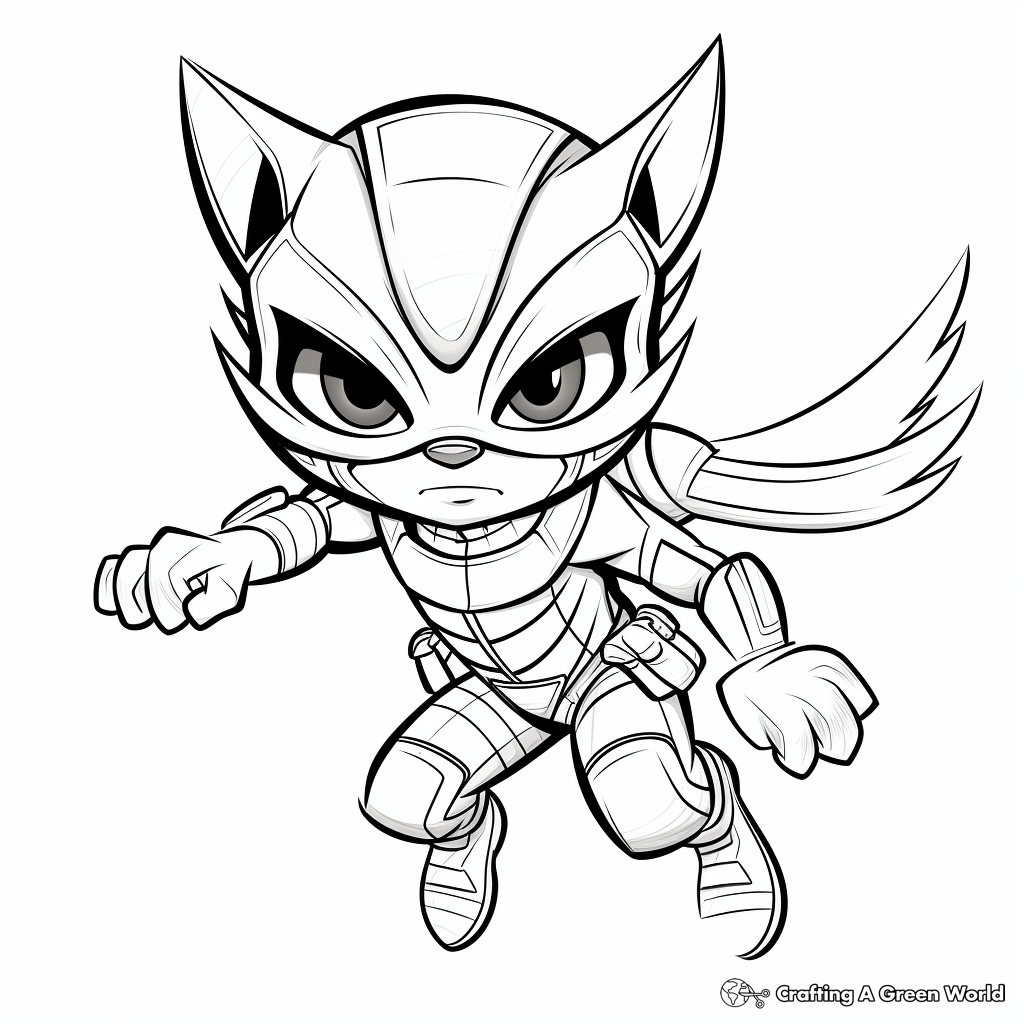 Action-Packed Superhero Cat Bee Coloring Pages 1