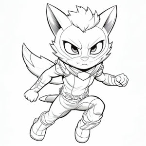 Action-packed Superhero Cat Kid Coloring Pages 1