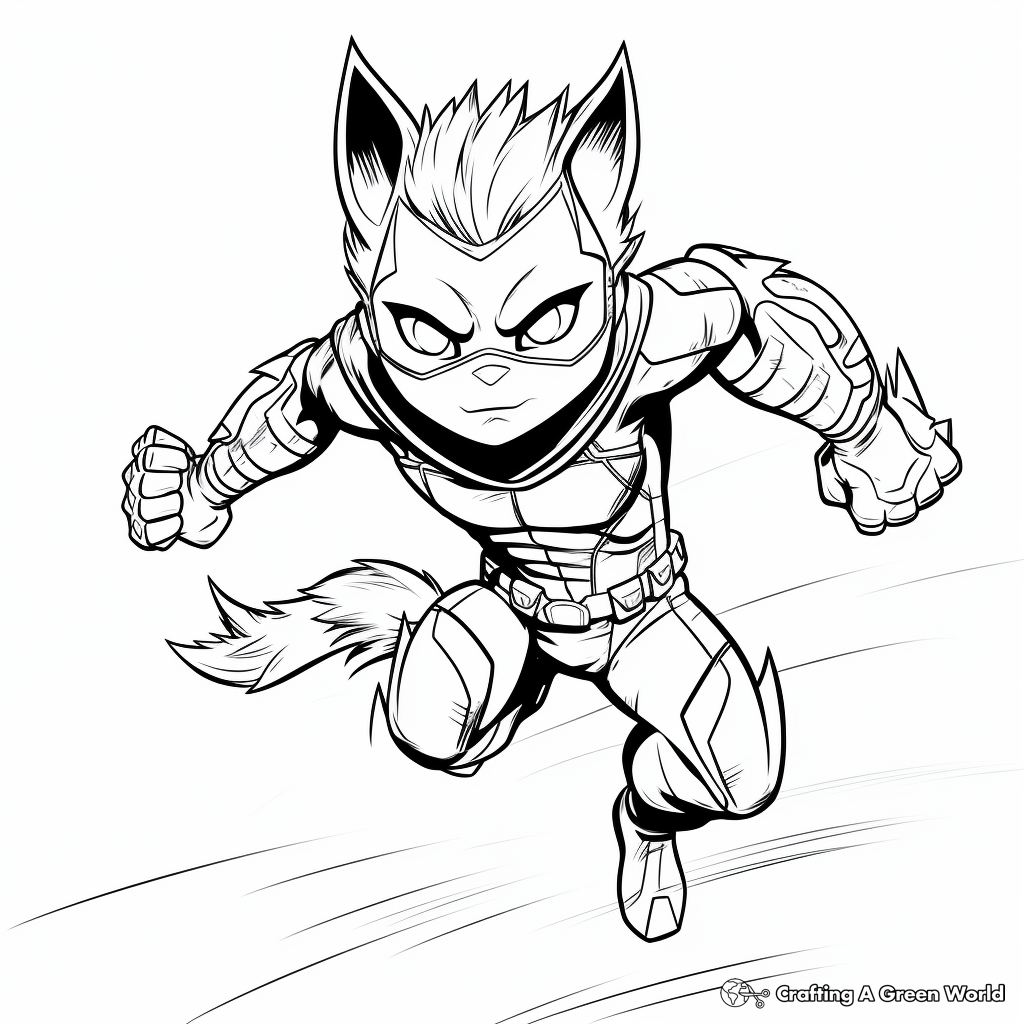 Action-packed Superhero Cat Kid Coloring Pages 2