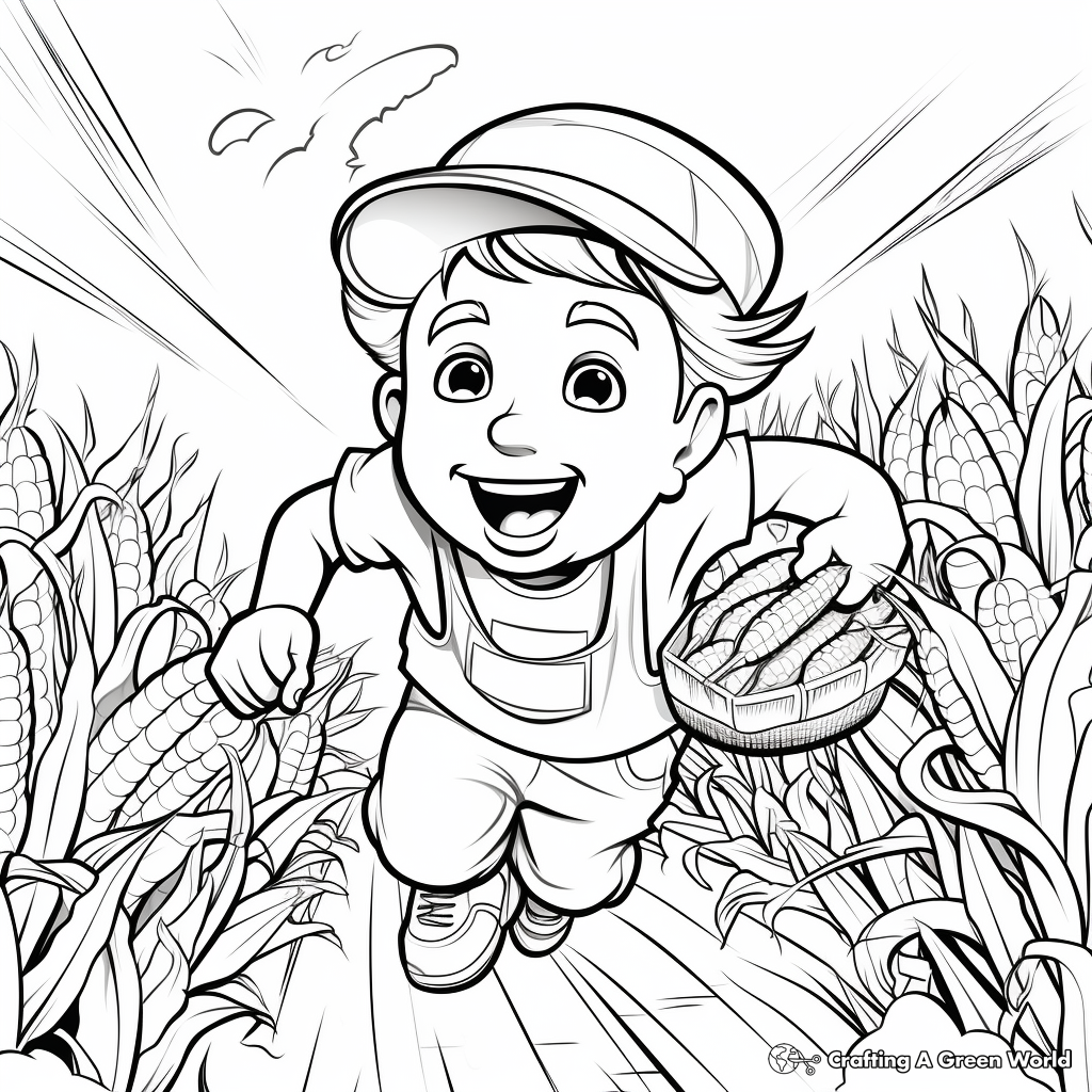 Action-Packed Sweet Corn Harvesting Coloring Pages 2