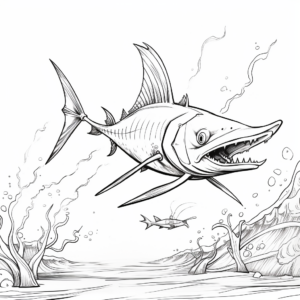Action-Packed Swordfish Chasing Prey Coloring Pages 2