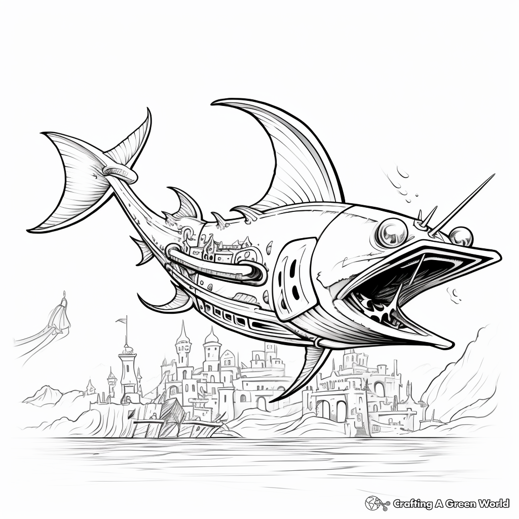 Action-Packed Swordfish Chasing Prey Coloring Pages 3