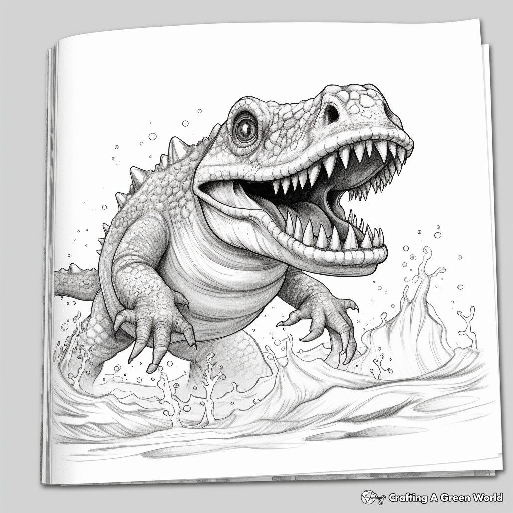 Action-Packed T-Rex in Water Coloring Pages 2