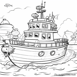 Action-Packed Tugboat Fishing Coloring Pages 1